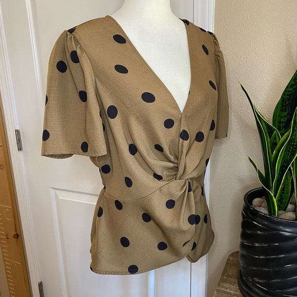 OLM Polka Dot Twist Front V Neck Blouse - Picture 7 of 11
